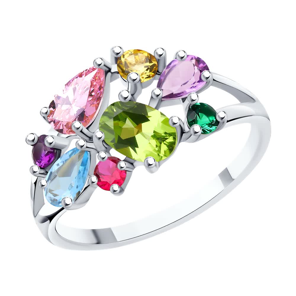 健康アクセサリー halo Кольцо из серебра с миксом камней SOKOLOV - купить в официальном